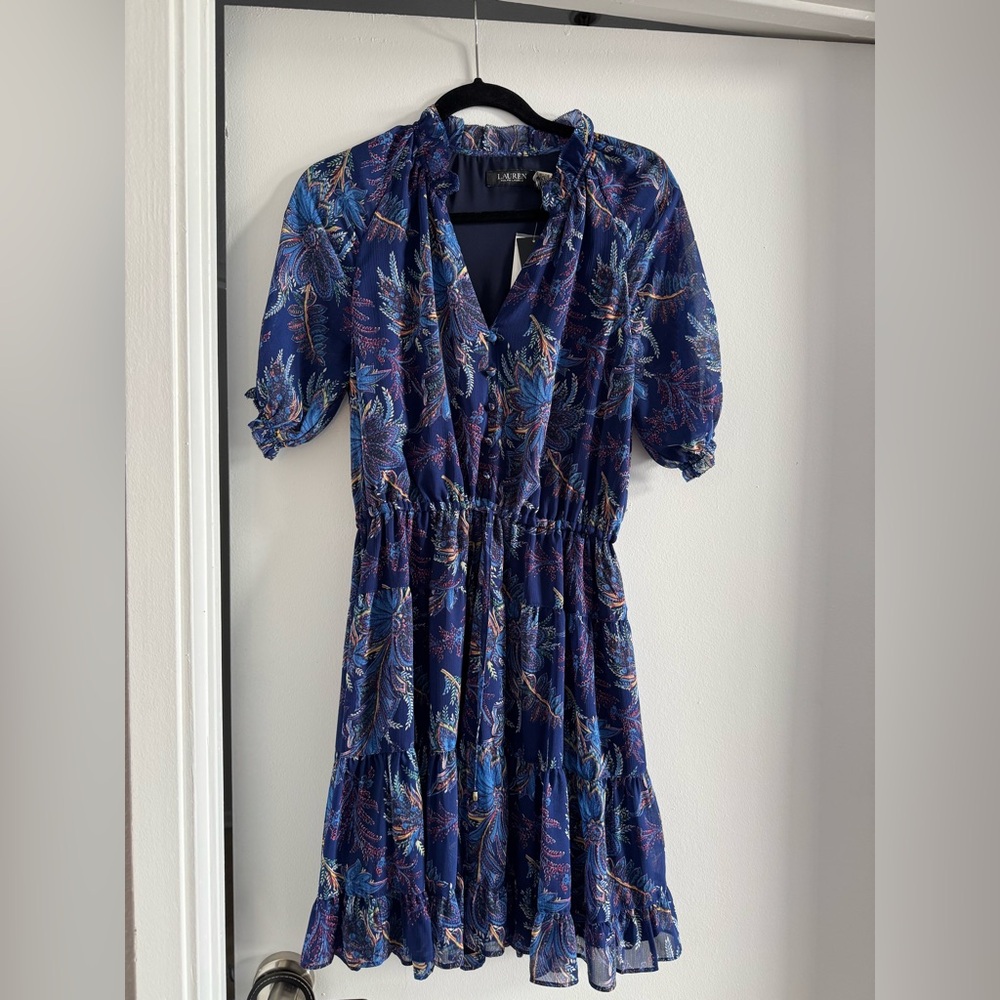 Ralph Lauren Women's Blue and Purple Midi Dress